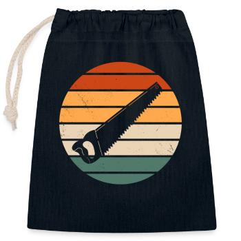 Conception de scie à main rétro - Sac cadeau en coton avec cordon (25 x 30 cm) - bleu marine - Devant