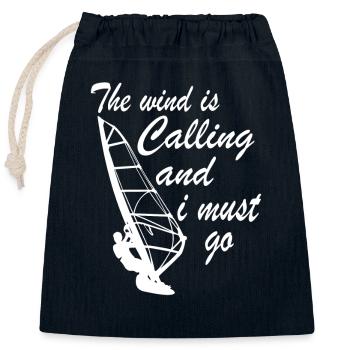 Windsurfer - Le vent appelle I must go - Sac cadeau en coton avec cordon (25 x 30 cm) - bleu marine - Devant