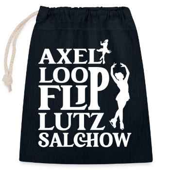 Axel Loop Flip Lutz Salchow Patinage sur glace - Sac cadeau en coton avec cordon (25 x 30 cm) - bleu marine - Devant