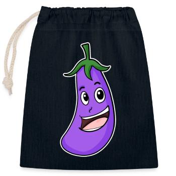 Motif aubergine - Sac cadeau en coton avec cordon (25 x 30 cm) - bleu marine - Devant
