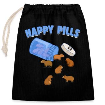 Happy Pills Capibara Lustige Capybaras Liebhaber Humor - Verschließbarer Geschenkbeutel aus Baumwolle (25x30cm) - Schwarz - Vorne