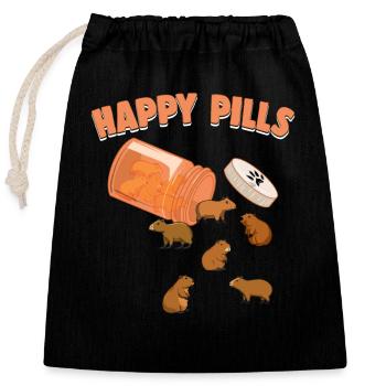 Pilules heureuses Capybara Drôle Capibara Amour - Sac cadeau en coton avec cordon (25 x 30 cm) - noir - Devant