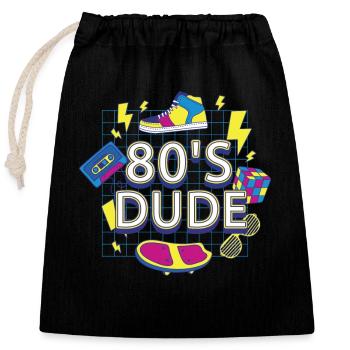 80's Dude Achtziger Mann - Verschließbarer Geschenkbeutel aus Baumwolle (25x30cm) - Schwarz - Vorne
