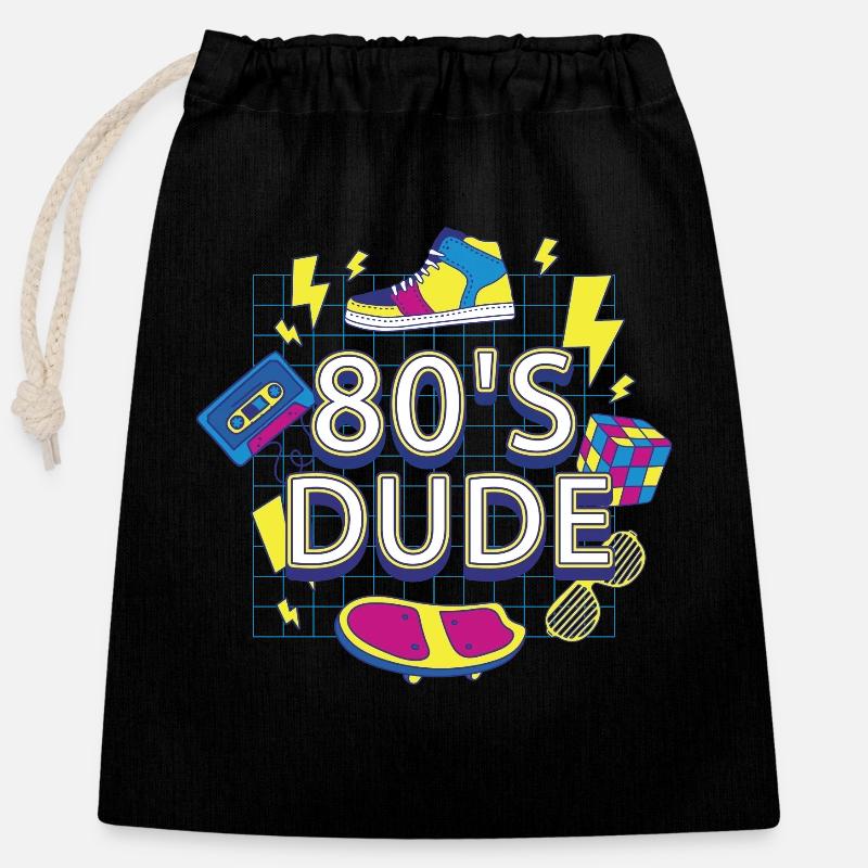 80's Dude Eighties Man - Sac cadeau en coton avec cordon (25 x 30 cm) - noir