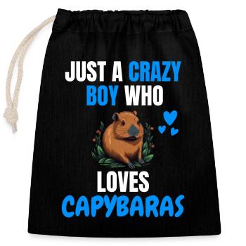 Crazy Boy Capybara Cadeau - Sac cadeau en coton avec cordon (25 x 30 cm) - noir - Devant
