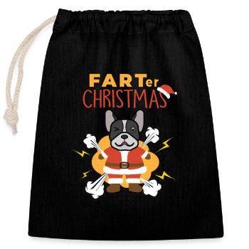 Farter Christmas Drôle de bouledogue français noël - Sac cadeau en coton avec cordon (25 x 30 cm) - noir - Devant