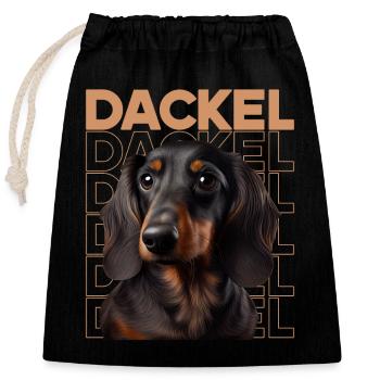 Rauhaardackel Dachshund Hund Hunde Welpe Dackel - Verschließbarer Geschenkbeutel aus Baumwolle (25x30cm) - Schwarz - Vorne