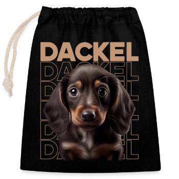 Rauhaardackel Dachshund Hund Hunde Welpe Dackel - Verschließbarer Geschenkbeutel aus Baumwolle (25x30cm) - Schwarz - Vorne