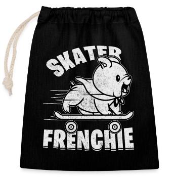 Skater frenchie - Verschließbarer Geschenkbeutel aus Baumwolle (25x30cm) - Schwarz - Vorne
