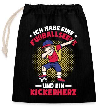 Fußball Kinder Sprüche - Verschließbarer Geschenkbeutel aus Baumwolle (25x30cm) - Schwarz - Vorne