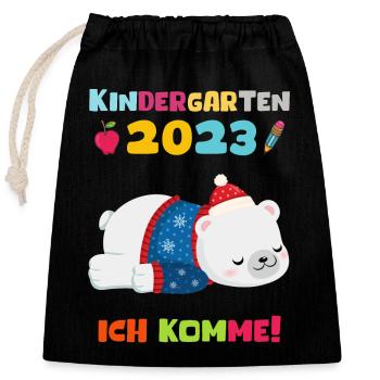 Kindergarten 2023 Ich Komme Jungen Kita Geschenk - Verschließbarer Geschenkbeutel aus Baumwolle (25x30cm) - Schwarz - Vorne