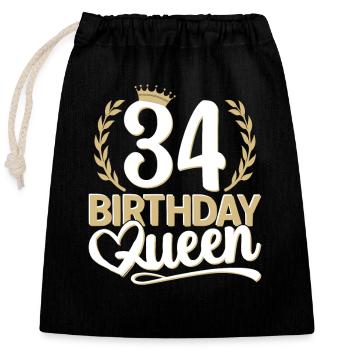 34e anniversaire femme 34 ans 34e 34e reine 34er - Sac cadeau en coton avec cordon (25 x 30 cm) - noir - Devant