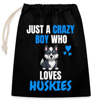 Chiens Pet Crazy Boy Cadeau Husky - Sac cadeau en coton avec cordon (25 x 30 cm) - noir - Devant
