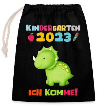 Kindergarten 2023 Ich Komme Jungen Kita Geschenk - Verschließbarer Geschenkbeutel aus Baumwolle (25x30cm) - Schwarz - Vorne