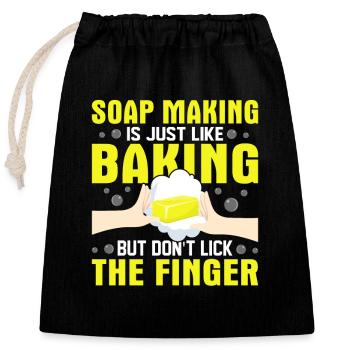 La fabrication du savon, c’est comme la cuisson du savonnier Soapmaki - Sac cadeau en coton avec cordon (25 x 30 cm) - noir - Devant