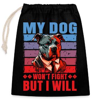 Mon chien ne se battra pas mais je le ferai Pitbull - Sac cadeau en coton avec cordon (25 x 30 cm) - noir - Devant