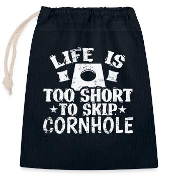 La vie est trop courte pour sauter le jeu de cornhole - Sac cadeau en coton avec cordon (25 x 30 cm) - bleu marine - Devant