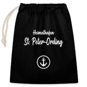 Heimathafen St. Peter Ording - Verschließbarer Geschenkbeutel aus Baumwolle (25x30cm) - Schwarz - Vorne