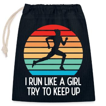 Marathon - Je cours comme une fille. Essayez de suivre. - Sac cadeau en coton avec cordon (25 x 30 cm) - bleu marine - Devant