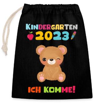 Kindergarten 2023 Ich Komme Jungen Kita Geschenk - Verschließbarer Geschenkbeutel aus Baumwolle (25x30cm) - Schwarz - Vorne
