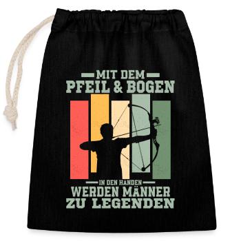 Mit dem Pfeil & Bogen in den Händen Jagd Bogensch - Verschließbarer Geschenkbeutel aus Baumwolle (25x30cm) - Schwarz - Vorne