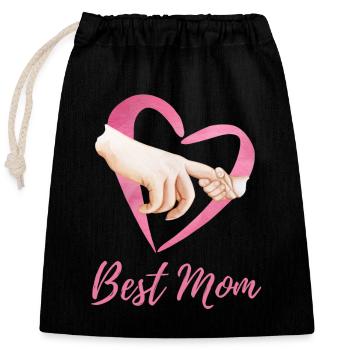 Best Mom Herz Hand Mutterliebe - Verschließbarer Geschenkbeutel aus Baumwolle (25x30cm) - Schwarz - Vorne