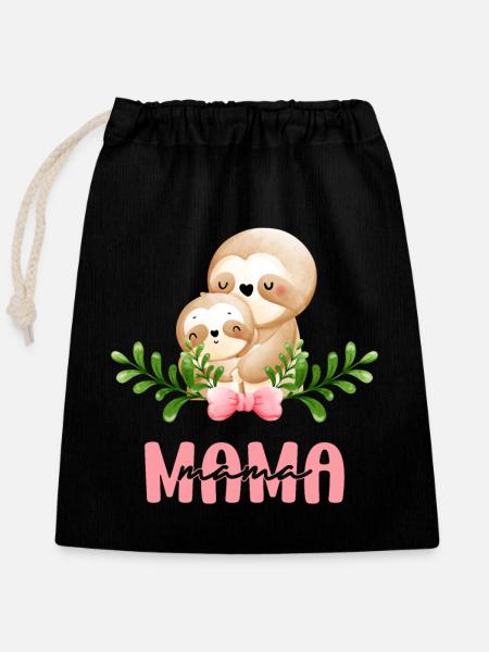 Mama Faultier Mutter Kind Mutterliebe - Verschließbarer Geschenkbeutel aus Baumwolle (25x30cm) - Schwarz