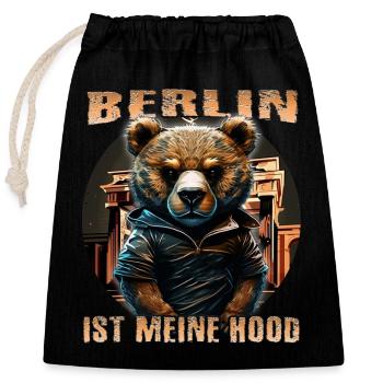Berliner Bär - Verschließbarer Geschenkbeutel aus Baumwolle (25x30cm) - Schwarz - Vorne