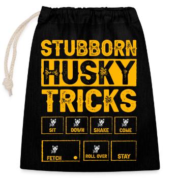 Stubborn Husky Tricks - Closable cotton gift bag (25x30cm) - black - Front