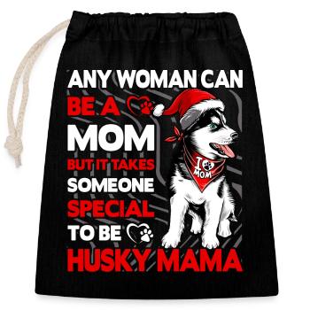 Maman husky - Sac cadeau en coton avec cordon (25 x 30 cm) - noir - Devant
