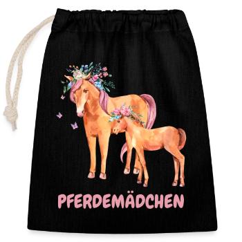 Pferdemädchen Pferd Pferdeliebe Geschenkidee - Verschließbarer Geschenkbeutel aus Baumwolle (25x30cm) - Schwarz - Vorne