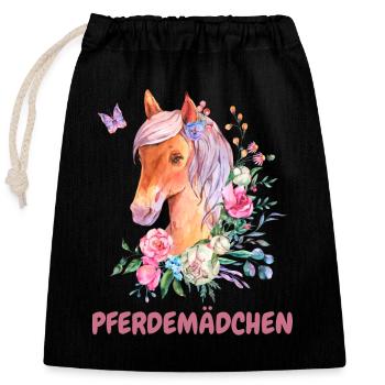 Pferdemädchen Pferd Pferdeliebe Geschenkidee - Verschließbarer Geschenkbeutel aus Baumwolle (25x30cm) - Schwarz - Vorne