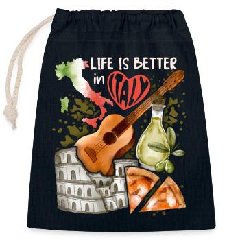 Italy Love-Italy, Rome, guitar and pizza - Closable cotton gift bag (25x30cm) - navy - Front