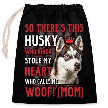 Maman Husky - Sac cadeau en coton avec cordon (25 x 30 cm) - noir - Devant