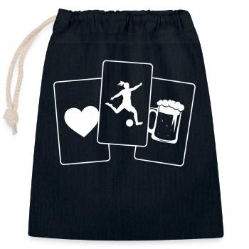 Herz - Bier - Fußballspielende Frau - Herz - Bier - Verschließbarer Geschenkbeutel aus Baumwolle (25x30cm) - Navy - Vorne