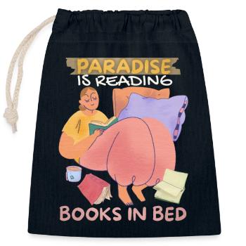 Buch, Bücher im Bett lesen, Bücherwurm Boho-Stil - Verschließbarer Geschenkbeutel aus Baumwolle (25x30cm) - Navy - Vorne