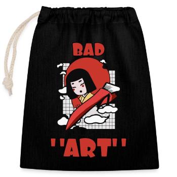 bad art cat japan geisha trashy mess - Closable cotton gift bag (25x30cm) - black - Front
