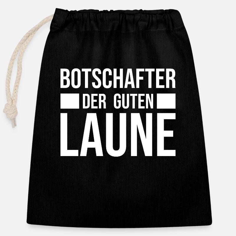 Botschafter der guten Laune - lustiger Spruch - Verschließbarer Geschenkbeutel aus Baumwolle (25x30cm) - Schwarz