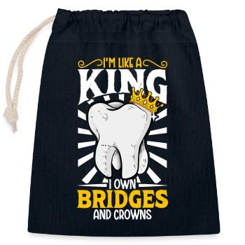 Je suis un roi - Soins dentaires - Sac cadeau en coton avec cordon (25 x 30 cm) - bleu marine - Devant