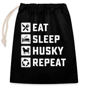 Mangez du husky de sommeil répéter - Sac cadeau en coton avec cordon (25 x 30 cm) - noir - Devant