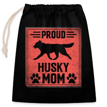 Fière maman Husky - Sac cadeau en coton avec cordon (25 x 30 cm) - noir - Devant
