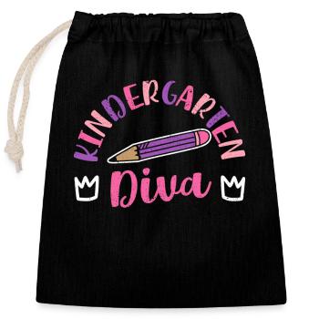 Diva de la maternelle pour filles Premier jour de la maternelle - Sac cadeau en coton avec cordon (25 x 30 cm) - noir - Devant