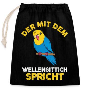 Vogel Sittch Wellensittich - Verschließbarer Geschenkbeutel aus Baumwolle (25x30cm) - Schwarz - Vorne
