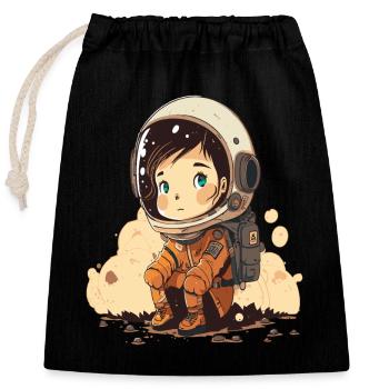 Cute and cute astronauts illustration - Closable cotton gift bag (25x30cm) - black - Front