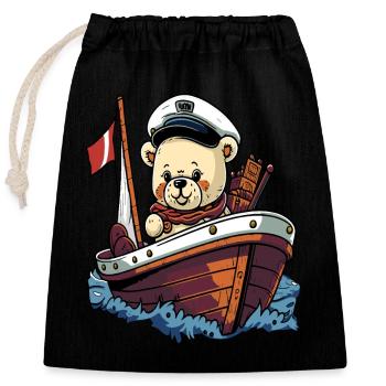 Sea Dog - Cute teddy bear in his boat - Closable cotton gift bag (25x30cm) - black - Front