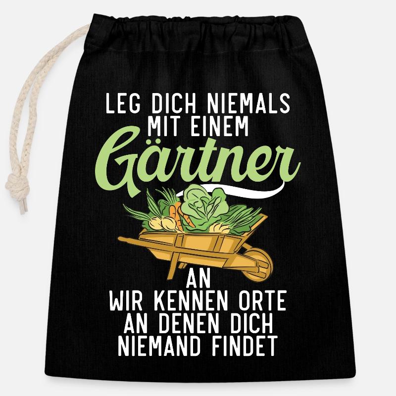 Gärtner kennen Orte, an denen findet dich keiner - Verschließbarer Geschenkbeutel aus Baumwolle (25x30cm) - Schwarz