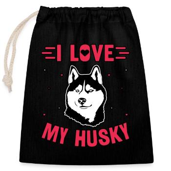 J’aime mon husky - Sac cadeau en coton avec cordon (25 x 30 cm) - noir - Devant