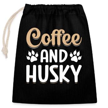 Café et Husky - Sac cadeau en coton avec cordon (25 x 30 cm) - noir - Devant
