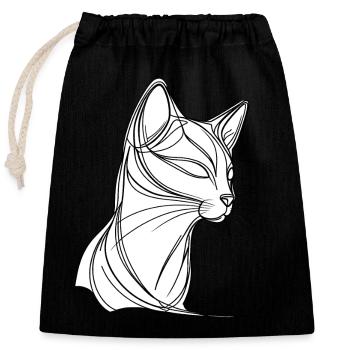 Cat in fine line art - Closable cotton gift bag (25x30cm) - black - Front