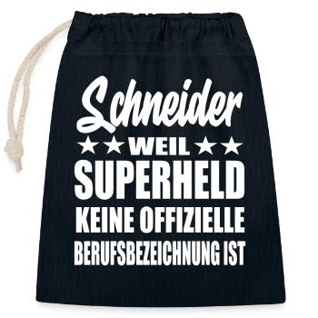 Schneider Superheld Spruch - Verschließbarer Geschenkbeutel aus Baumwolle (25x30cm) - Navy - Vorne